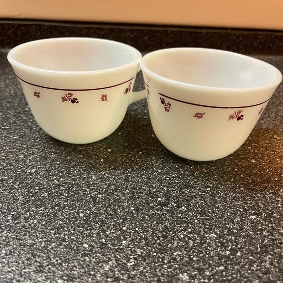 Other - 2 Vintage Pyrex Coffee Tea Cup
Mug Tableware Corning Burgundy
Rose Milk Glass